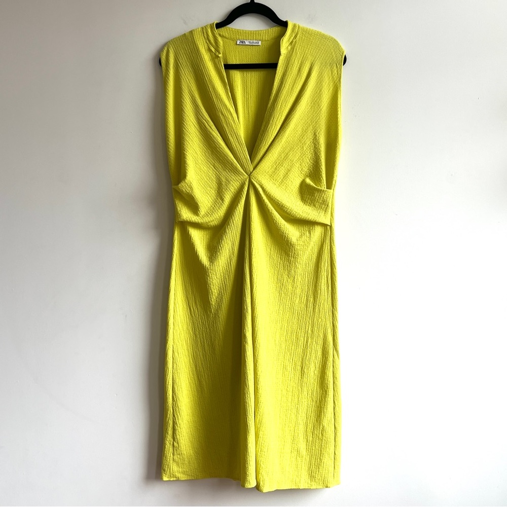 Zara lime green draped summer midi dress